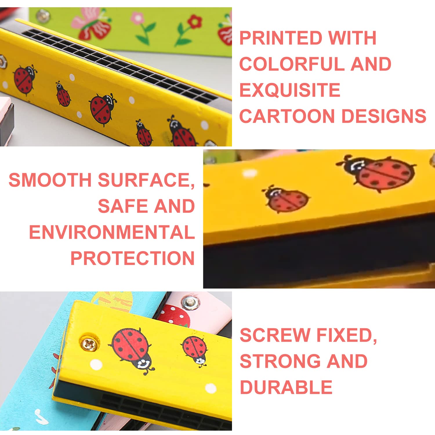 Lot De 4 Harmonicas Pour Enfants - 16 Trous, Motifs Dessins Animés, Couleurs Vives, Pour Débutants Et S'amuser