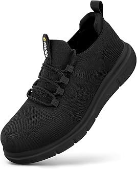 FitVille Slip on Steel Toe Shoes for Men Wide Composite Toe Work Shoes for Men Puncture Proof