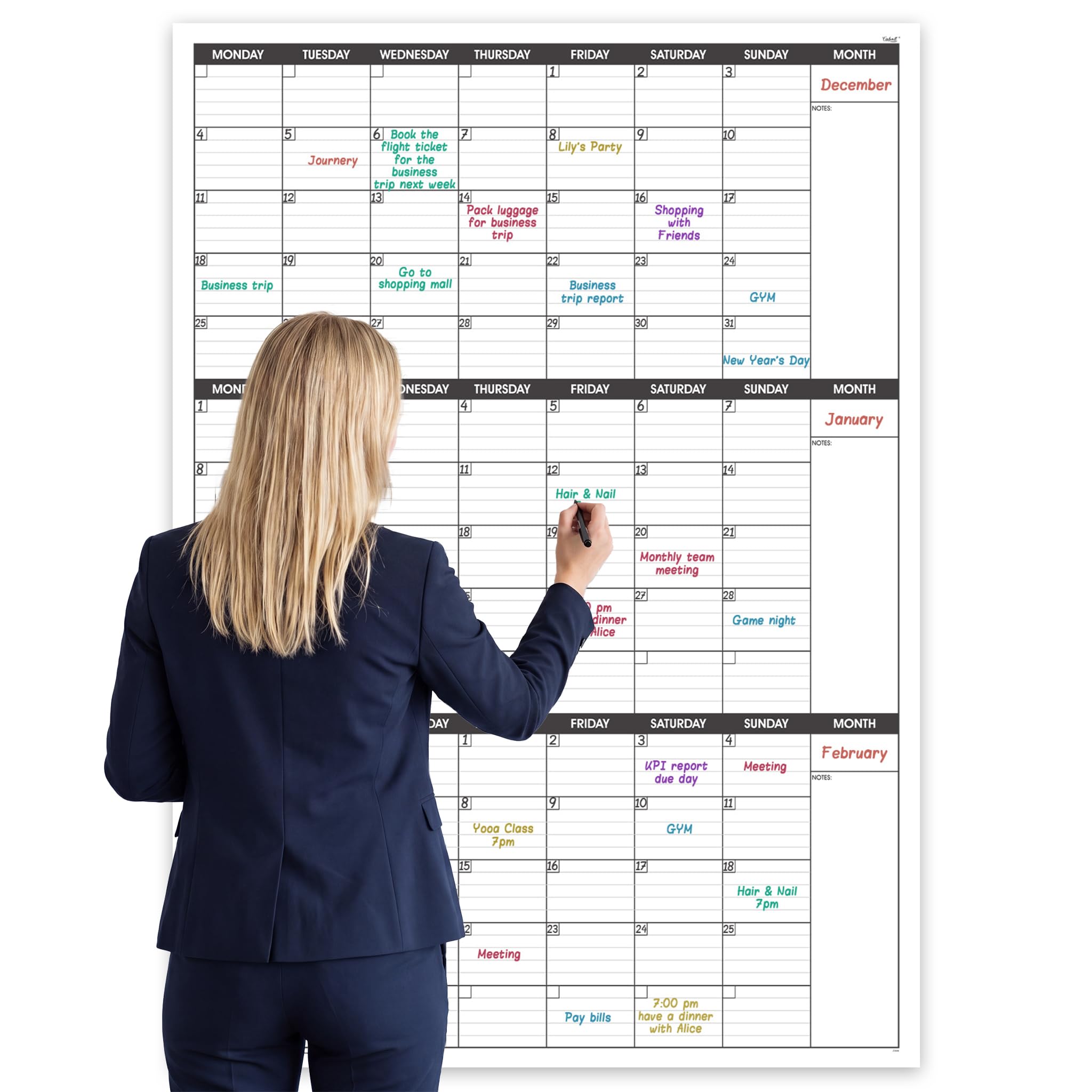 Large Wall Calendar Undated, Dry Erase Wall Planner