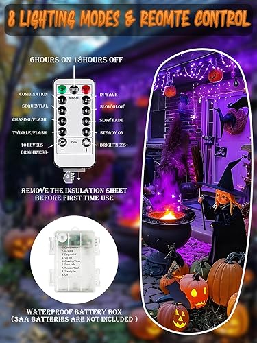 Miniatura 5 de Paquete de 2 100 luces LED que funcionan con pilas con control remoto, luces parpadeantes impermeables de 33 pies con temporizador y 8 modos, cadena