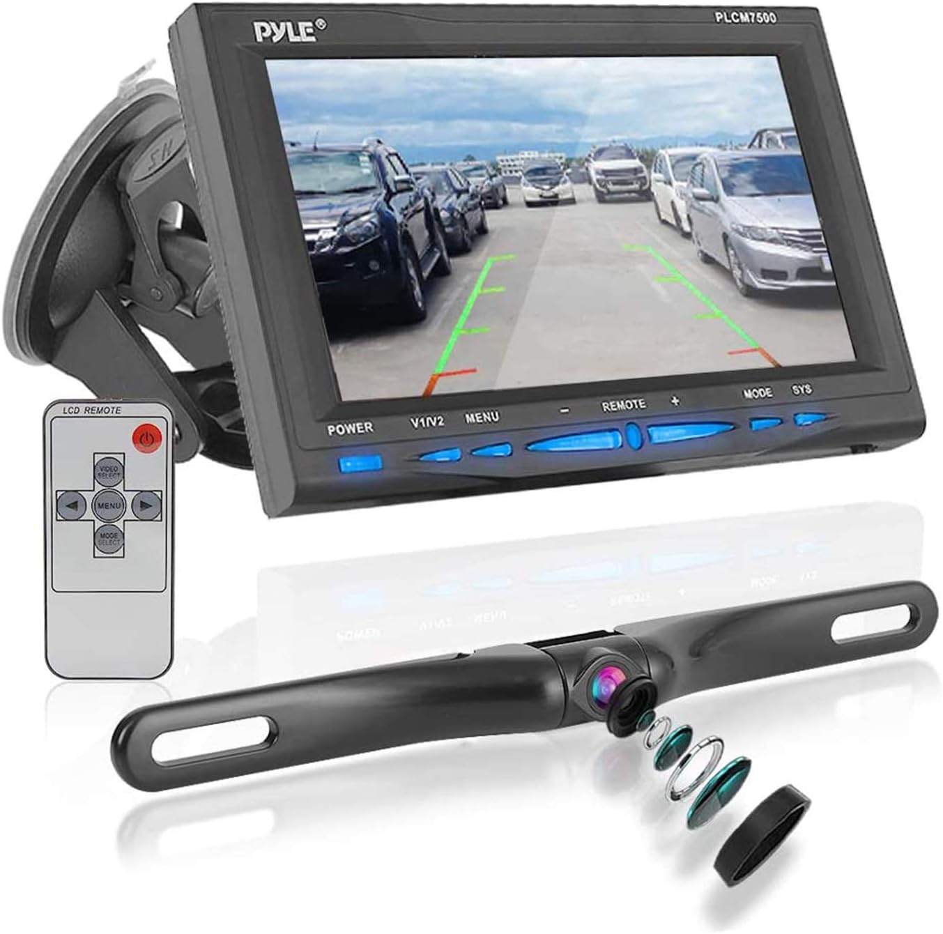 PylePLCM7500 7 inch Window Suction Mount TFT/LCD Video Monitor with Universal Mount Rearview Backup Color Camera and Distance Scale Line