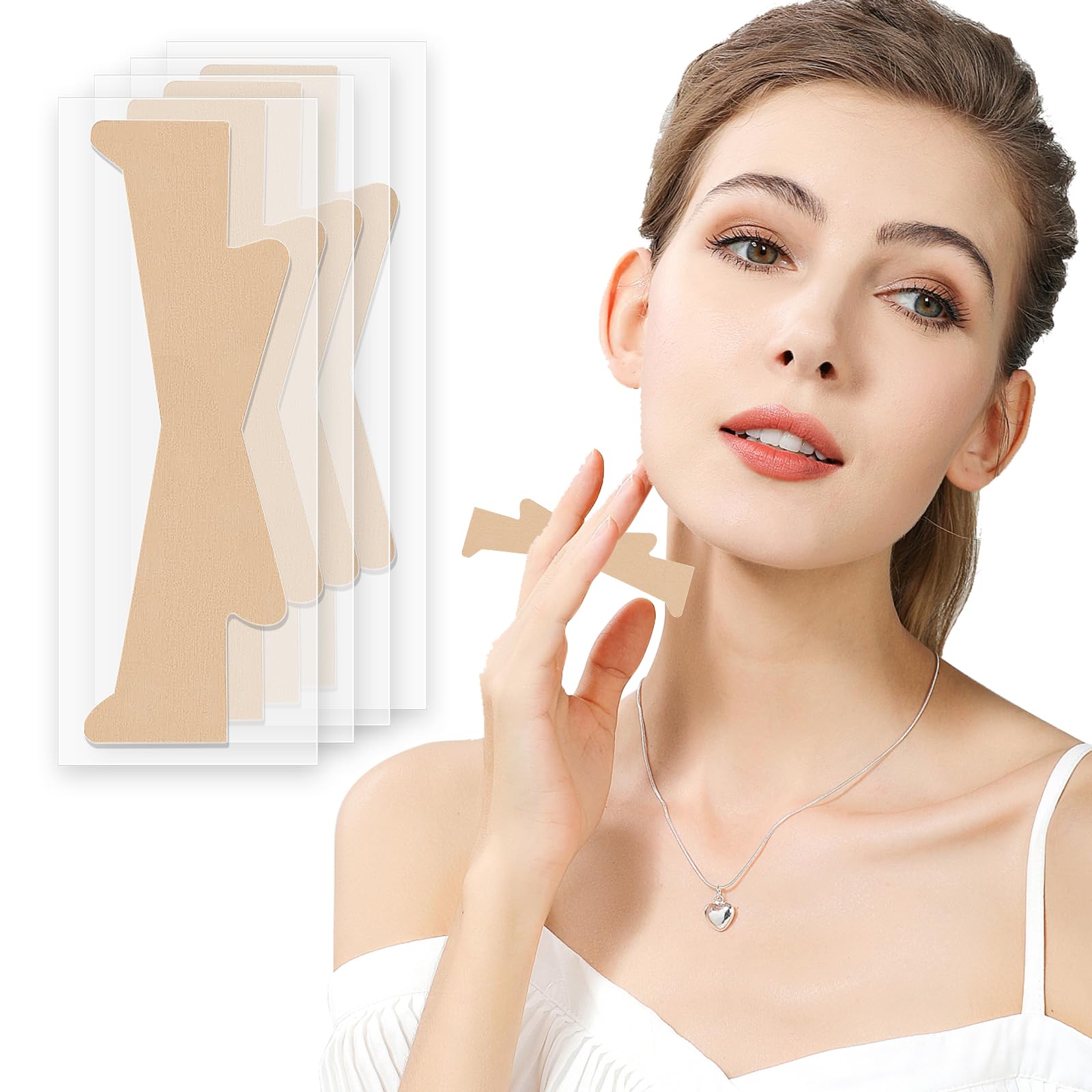ziyue 30 Pcs Neck Lifting Tape Invisible Neck Lift Behind Tapes and Bands Tightening Strip for Lifting Sagging Skin & Jaw Lift(Beige)