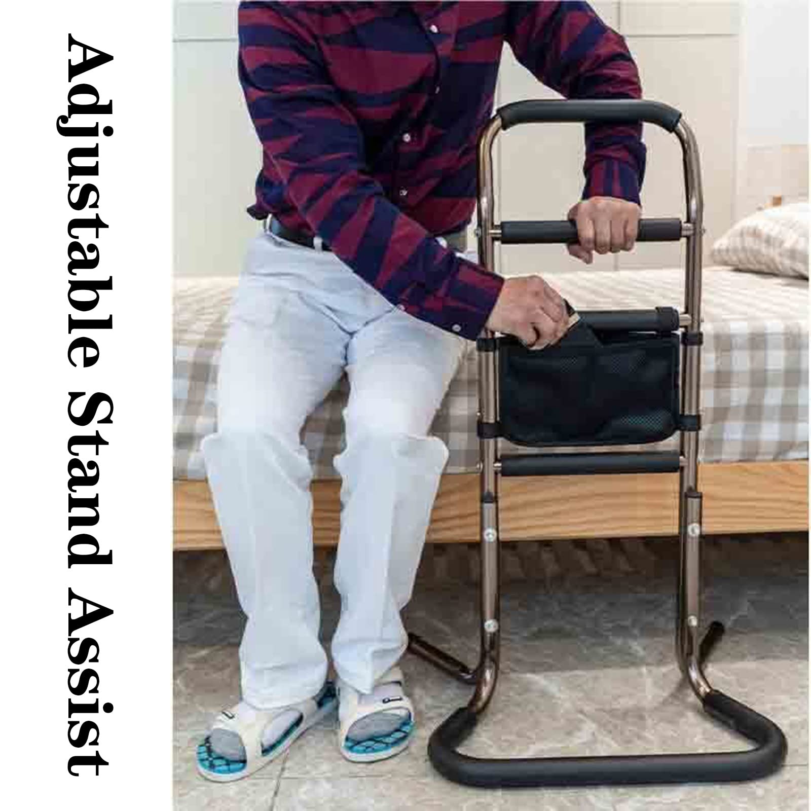 Silla de Apoyo para Personas Mayores, con pasamanos de Seguridad y Altura Ajustable, barandilla de Cama, Ayuda para la Movilidad y la Vida Diaria, con 4 almohad