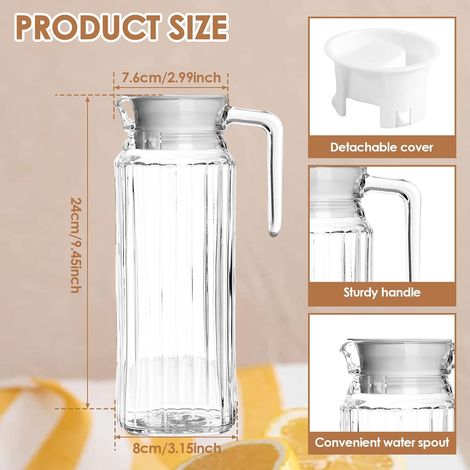 2 Pack Clear Plastic Pitcher with Lid,BPA-Free Water Pitcher Tea Pitcher,1.1L Water Jar with Ribbed Design,Fridge Pitcher with Vented Lid for Hot Water Ice Tea Coffee Milk Shatter-Proof - Image 2
