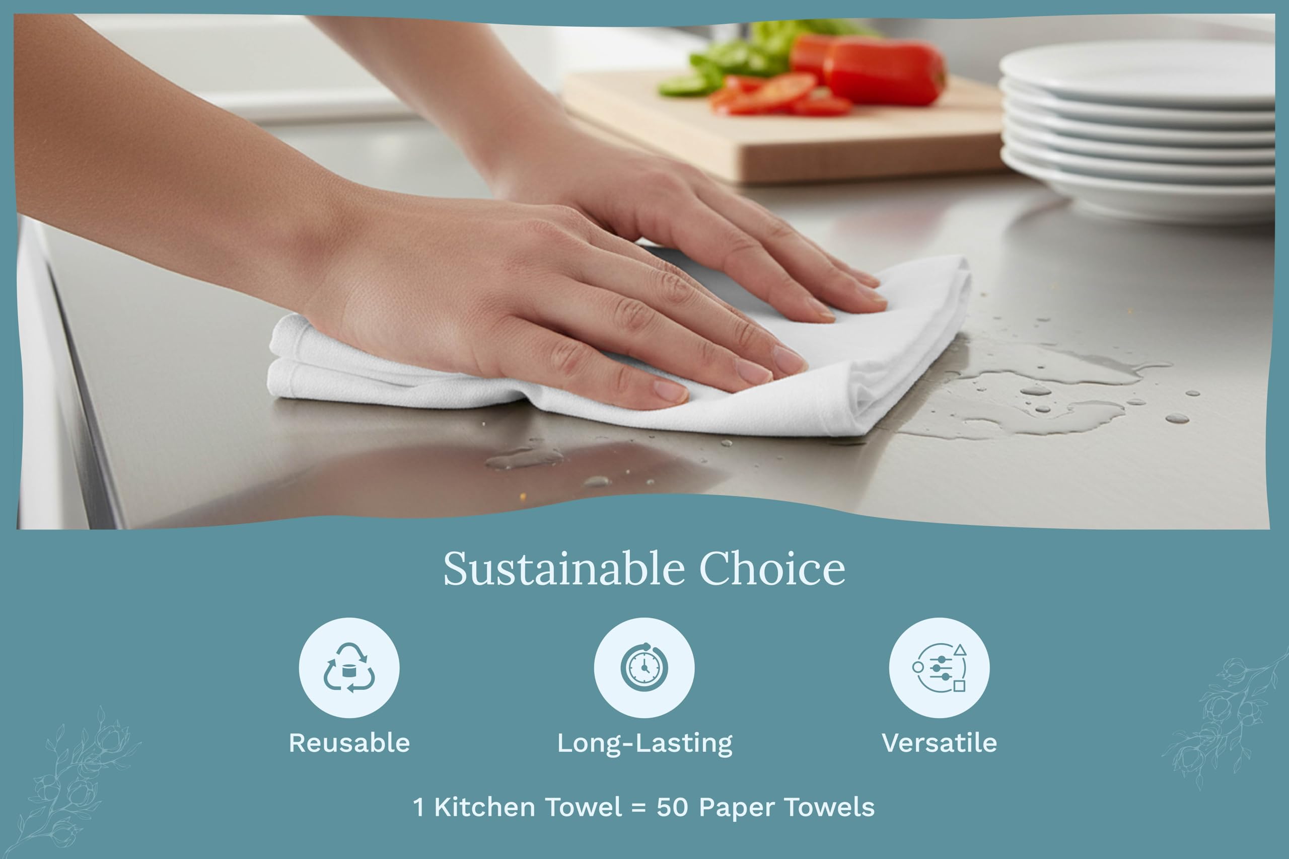 Strofinacci bianchi in cotone biologico – Confezione da 10 strofinacci da cucina bianchi ad asciugatura rapida – Strofinacci bianchi in cotone biologico senza lanugine – extra large altamente