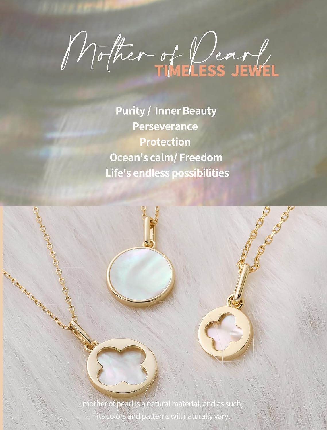 S.Leaf Sterling Silver Pearl Necklace for Women Gold Plated Double-sided Mother of Pearl Four Leaf Clover Shell Necklace Dainty Pendant Necklaces Gift for Women Her Mother Daughter Bridesmaids