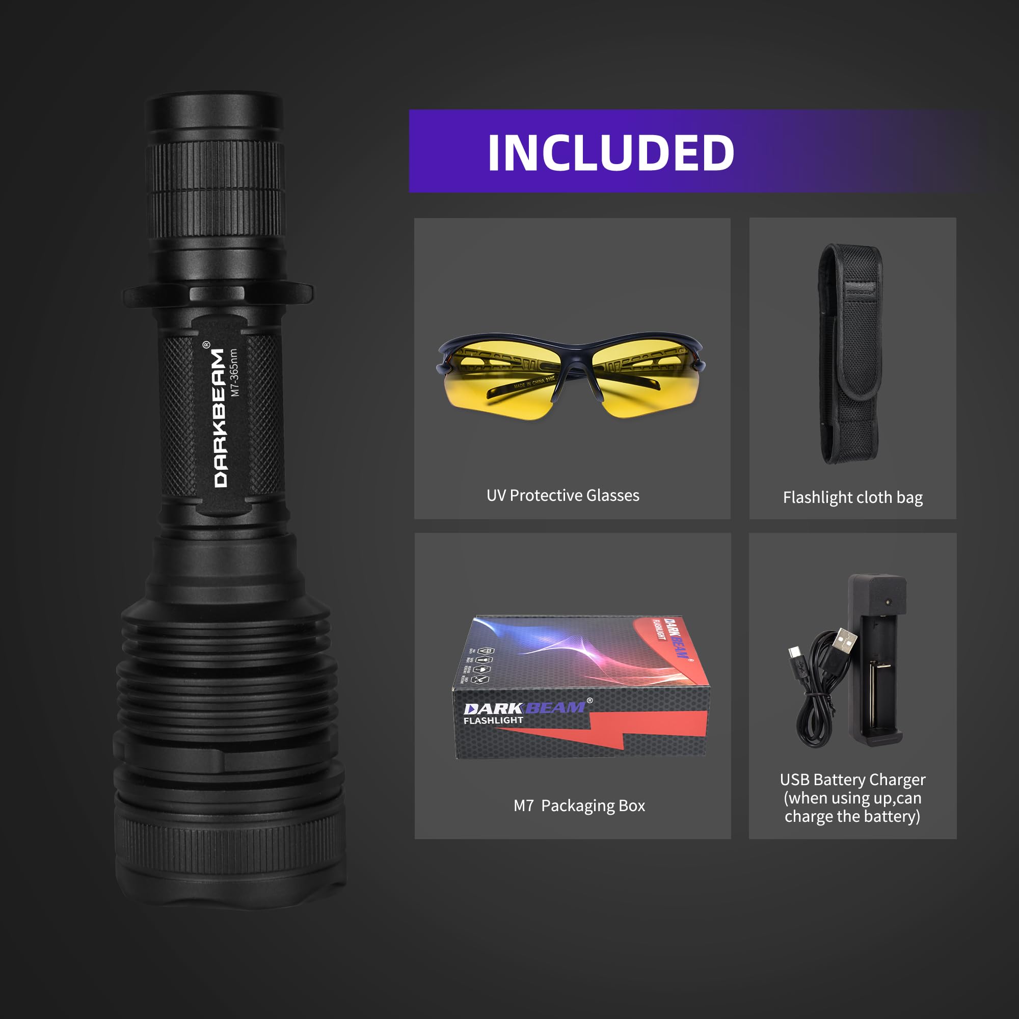 DARKBEAM UV Taschenlampe 365 nm Schwarzlicht – Woods Lampe 20 W Hochleistungs UV Licht mit Filter – Detektor für Tierurin und Lecks, Harzaushärtung, Yooperlite, Suche nach Steinen/Skorpionen