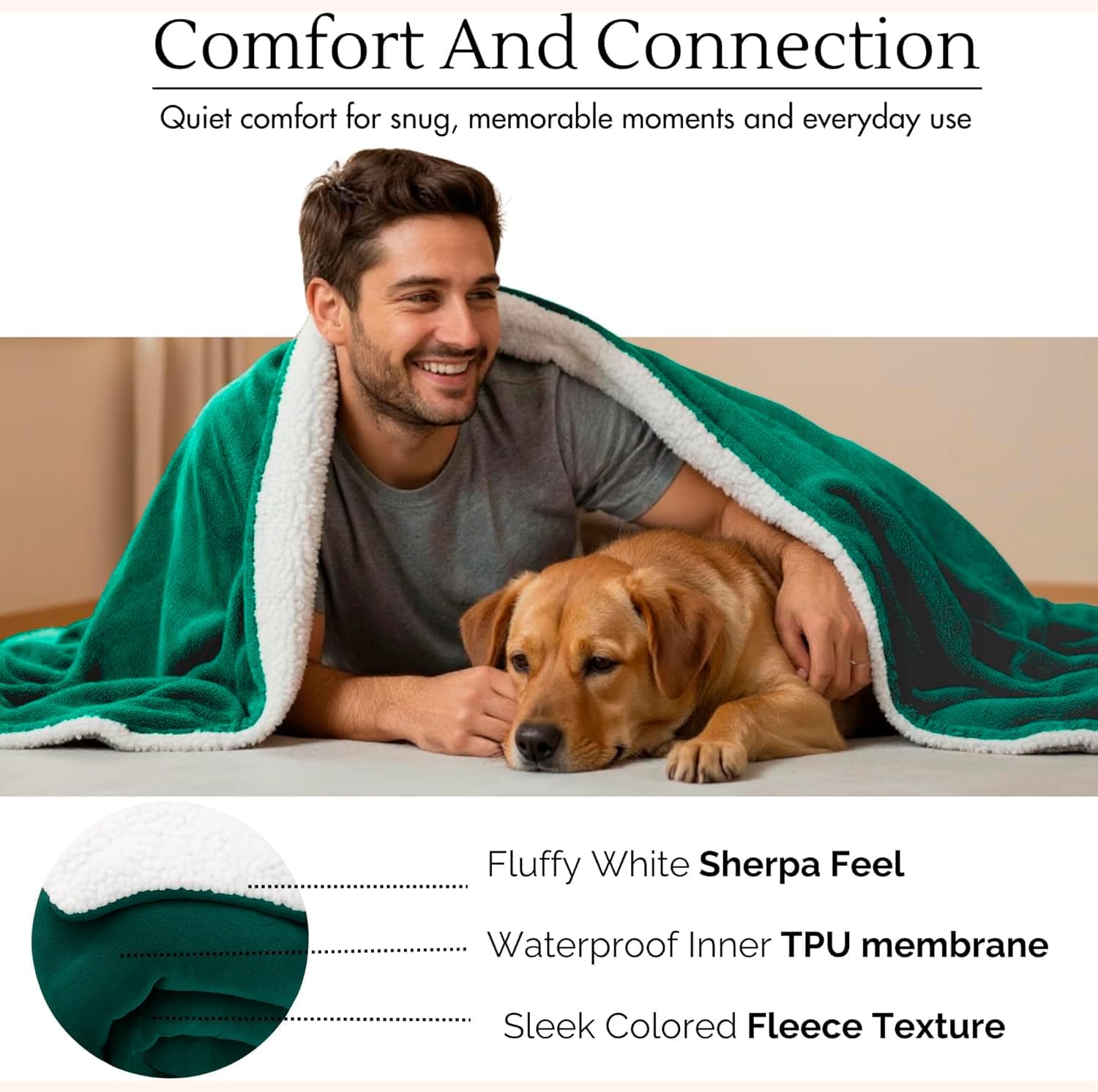 Waterproof Blanket for Bed Intimacy (90"x 80" King Size) Reversible Fleece | Sherpa, Love Blanket, Water Proof TPU Stain Proof Couch Furniture Mattress Winter Large Dog Bed Cover - Green - Image 6