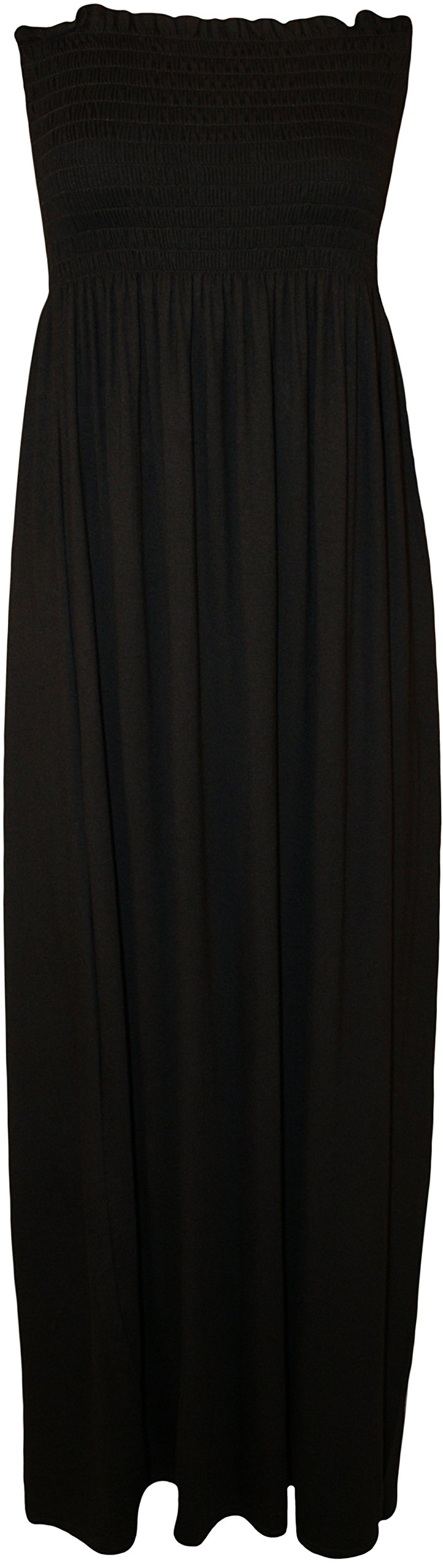 Wearall Women's Black Plus Size Shirred Bandeau Strapless Long Maxi Dress - 20-22