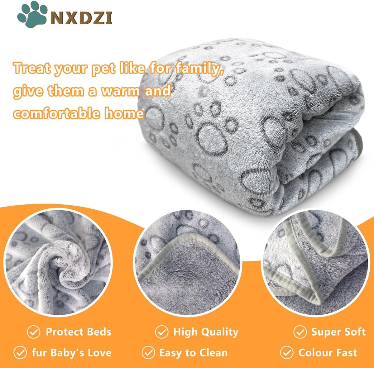 Dog Blankets for Large Dogs, 1 Pc Dog Blanket Washable, Soft Fluffy Flannel Pet Blanket Mat Cover for Bed Couch, Cute Print Puppy Blanket 60" x 50" - Image 2