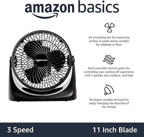 Miniatura 2 de Amazon Basics Air Circulator Fan, Desk Fan for Bedroom, Home and Office, With 90-Degree Tilt Head, 3 Speed Settings, Lightweight (4.2 LBS), 70