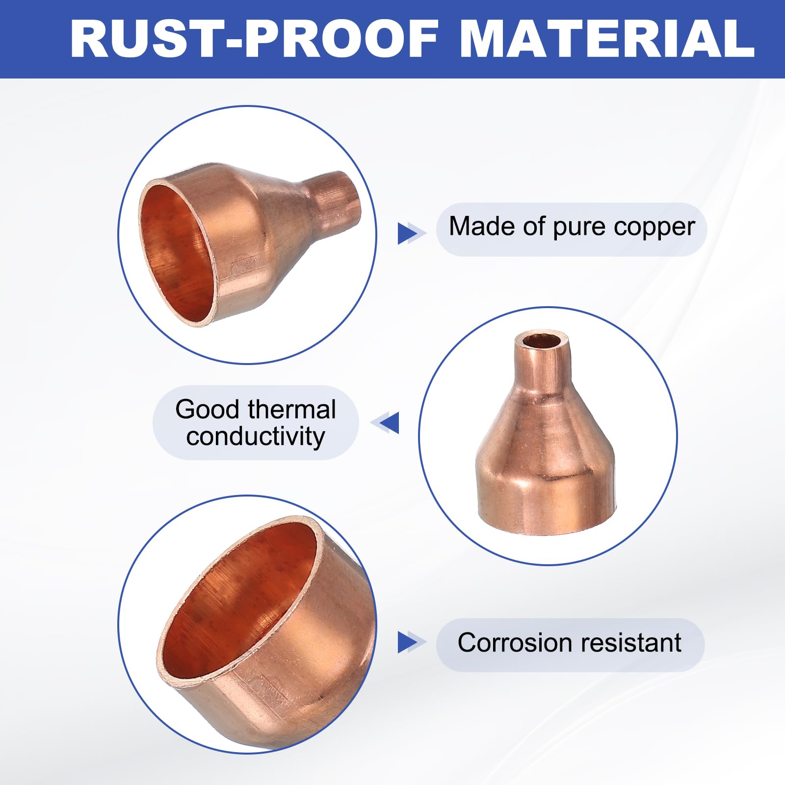 PATIKIL Reductor de cobre de 7/8 a 1/4 pulgadas de diámetro interior, 5 piezas de acoplamiento de cobre reductor de presión, adaptador de conector de tubo con conexión de soldadura de sudor para