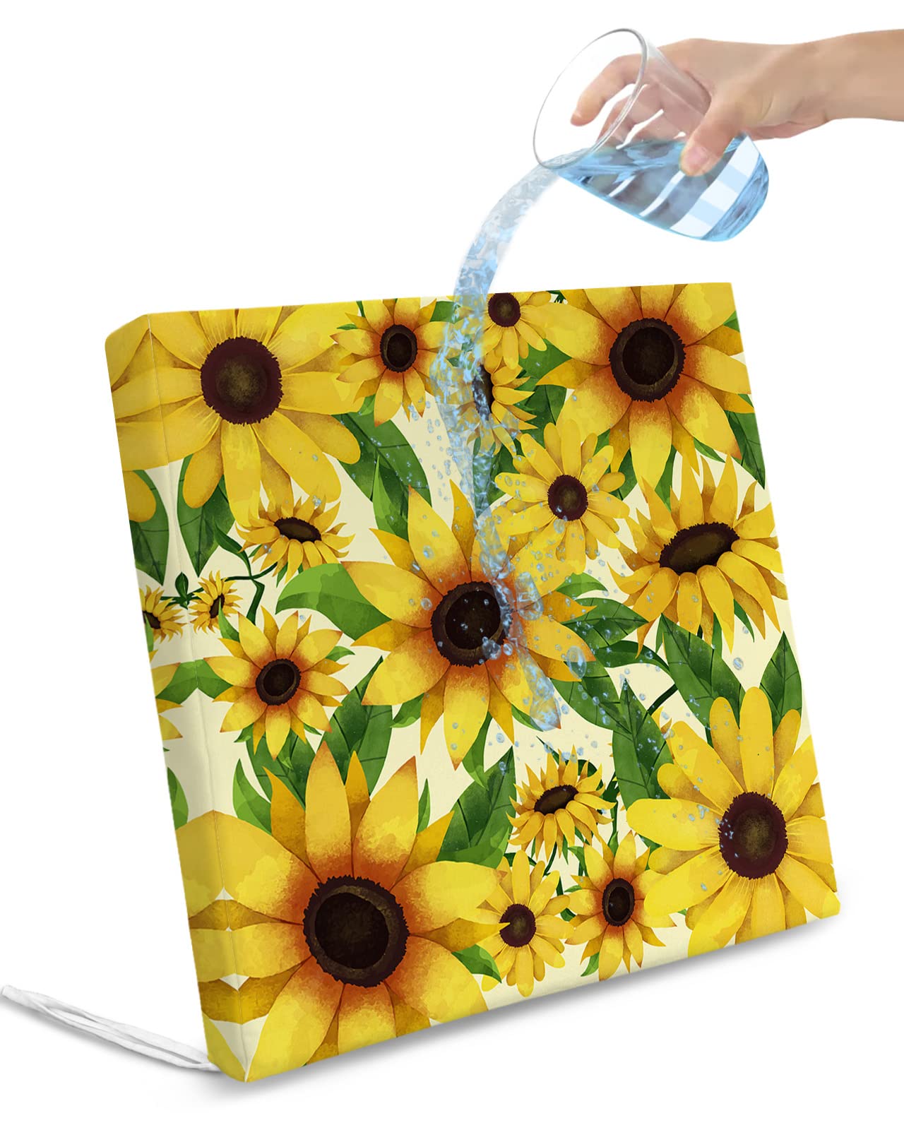 ZFUNCING 4 Pack Waterproof Patio Cushion Cover for Outdoor,Yellow Blooming Sunflowers Washable Replacement Covers Furniture Seat Slipcover for Couch Sofa Chair,Rustic Country Florals,20x18in-image-20