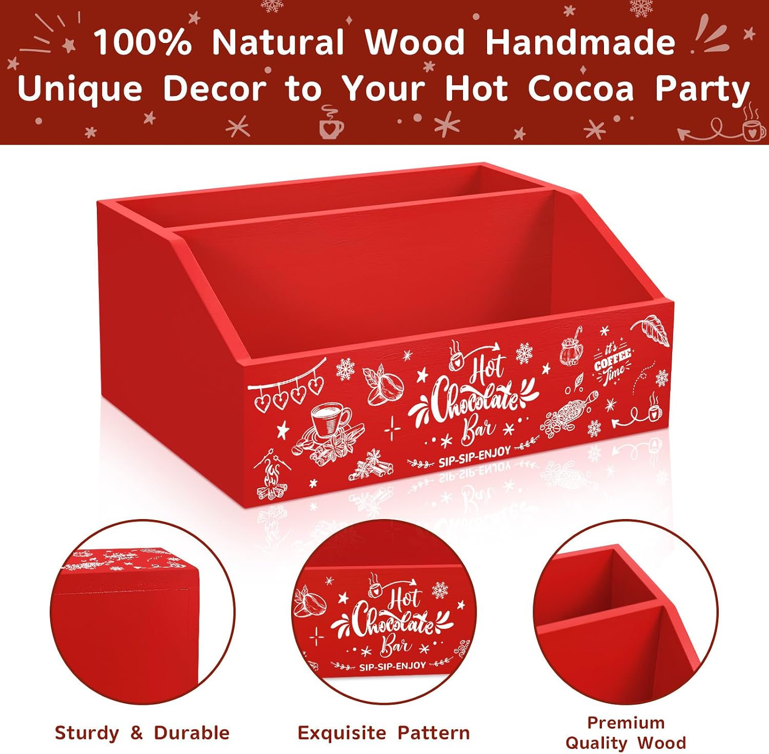 QIKSION 2 Pcs Hot Cocoa Bar Station Supplies, Wood Hot Chocolate Bar Organizer Accessories, Chocolate Bar Containers for Christmas Holiday image 4