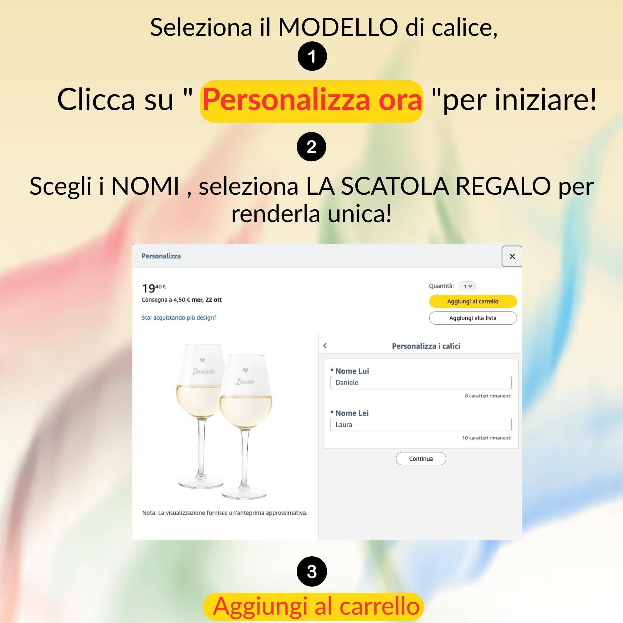 fashwork - Coppia Calici Vino Personalizzabili Palloncini, Calici Personalizzati da 50 cl, bicchieri vino rosso o prosecco - Idee Regalo Anniversario, Regalo Matrimonio e scegli la scatola regalo