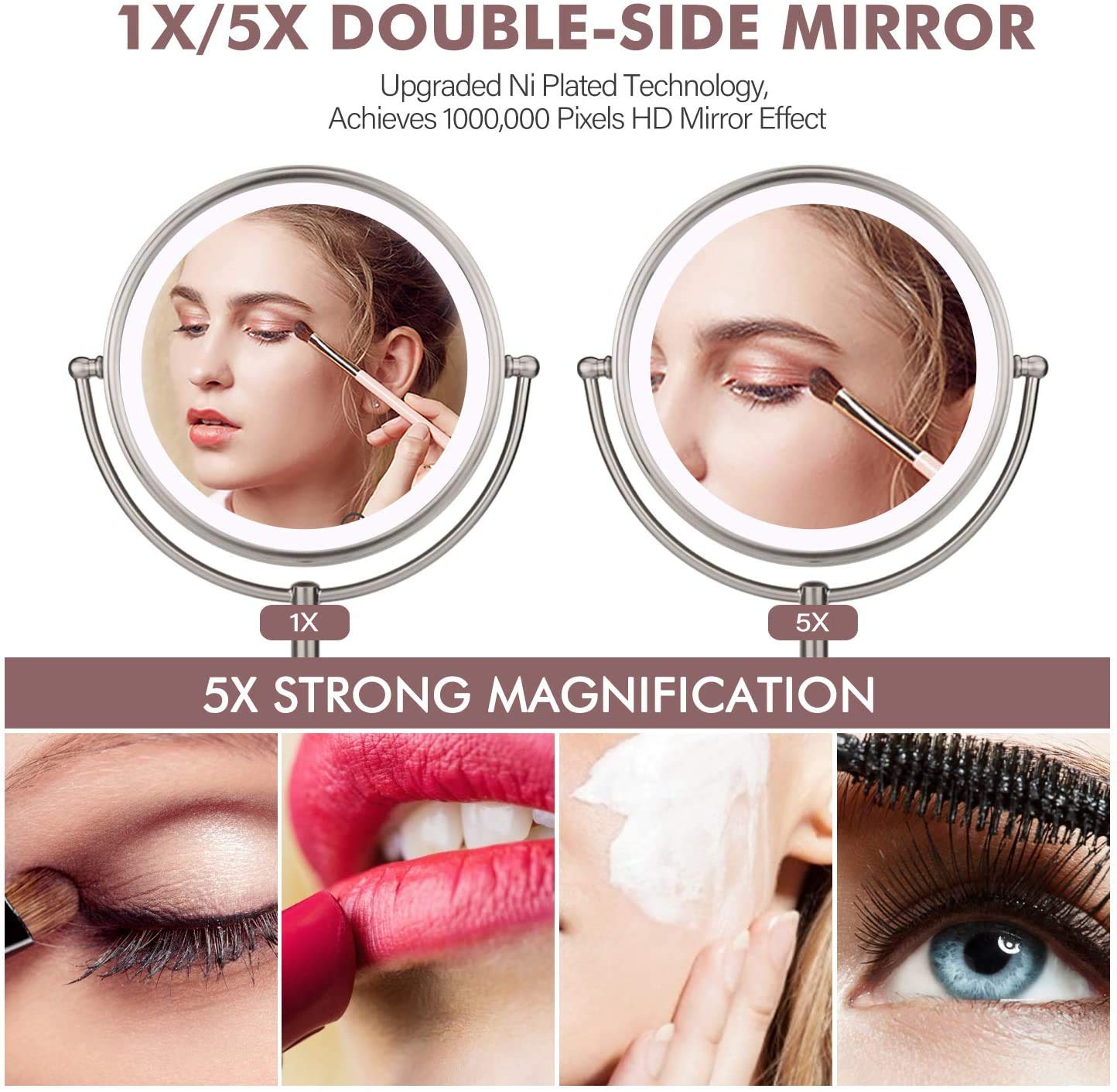 Exclusive Discount 70% Price VESAUR Professional 10 [Large Tall Size] Lighted Makeup Mirror, 3 Color Lighting, 1X/5X Magnifying Vanity Mirror with 48 LED Lights, Pearl Nickel Cosmetic Mirror with Rotation, Brightness Adjustable