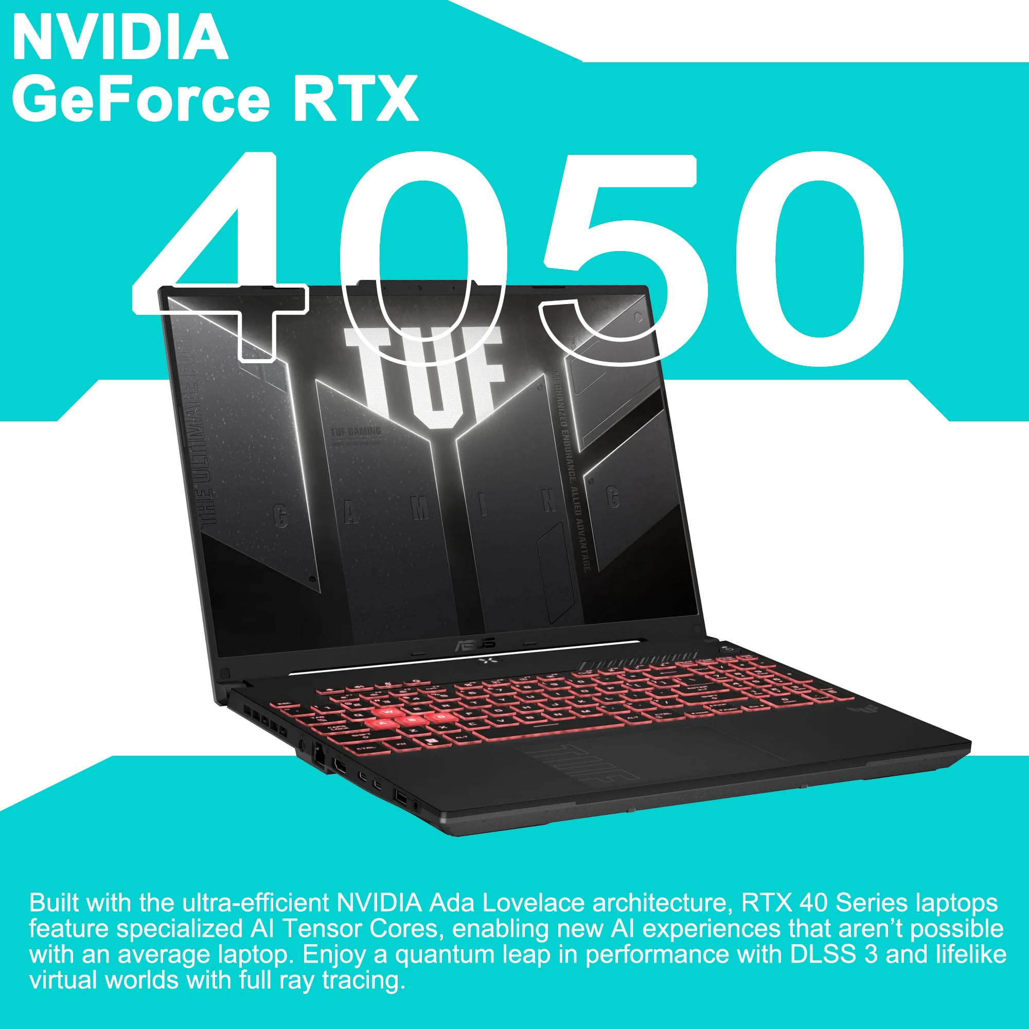 ASUS TUF Gaming A16 Ordinateur portable 16" WUXGA IPS 144 Hz AMD 6 cœurs Ryzen 7 7445HS 32 Go DDR5 1 To SSD NVIDIA GeForce RTX 4050 (jusqu'à 194 AI Tops) Rétroéclairé RVB USB4 Bidirectionnel AI