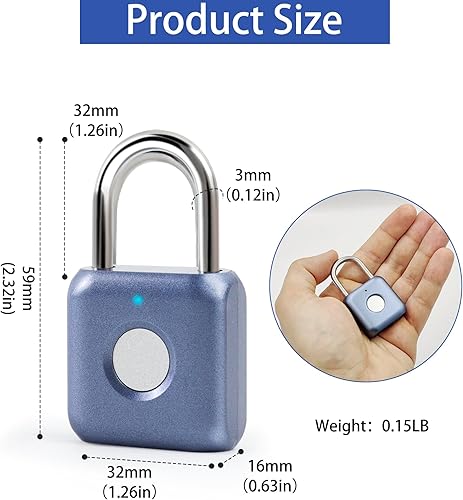 Miniatura 8 de Candado de huellas dactilares, cerradura biométrica sin llave, resistente al agua, recargable por USB, cerradura inteligente para estanterías,