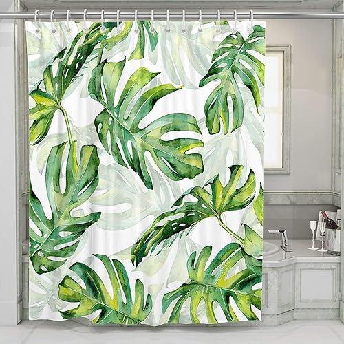 SALLEING Cortina de ducha para decoración del hogar, acuarela, hojas tropicales, densas, selva, verano, impermeable, cortina de baño, 66 pulgadas de