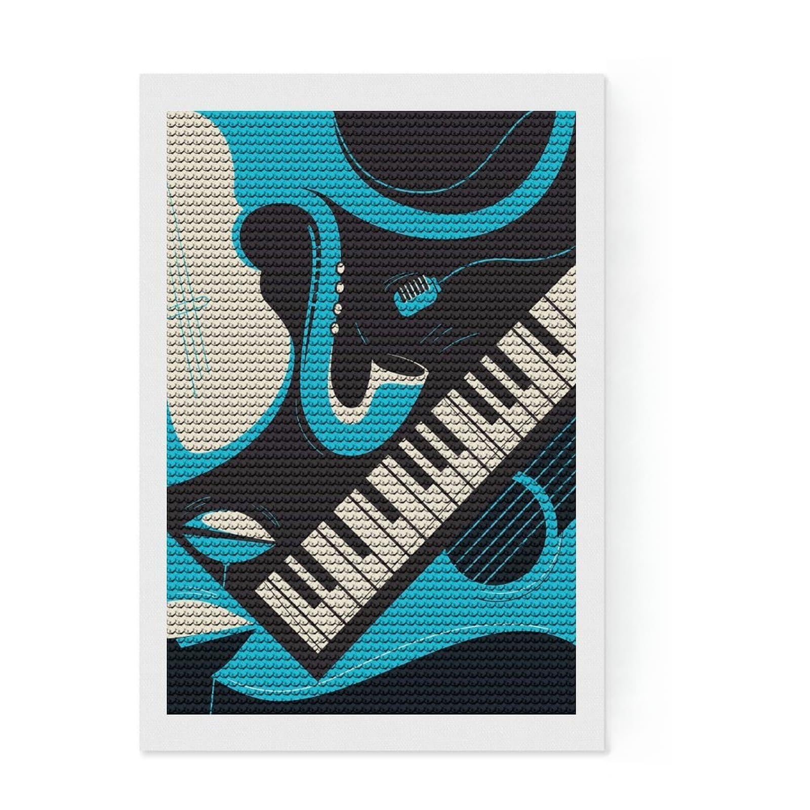 Junmoney Abstract Jazz Music DIY Diamond Art Canvas Kit 8"x12", Mindful Craft Activity, Calming Craft to Unwind, Vintage Style Decor