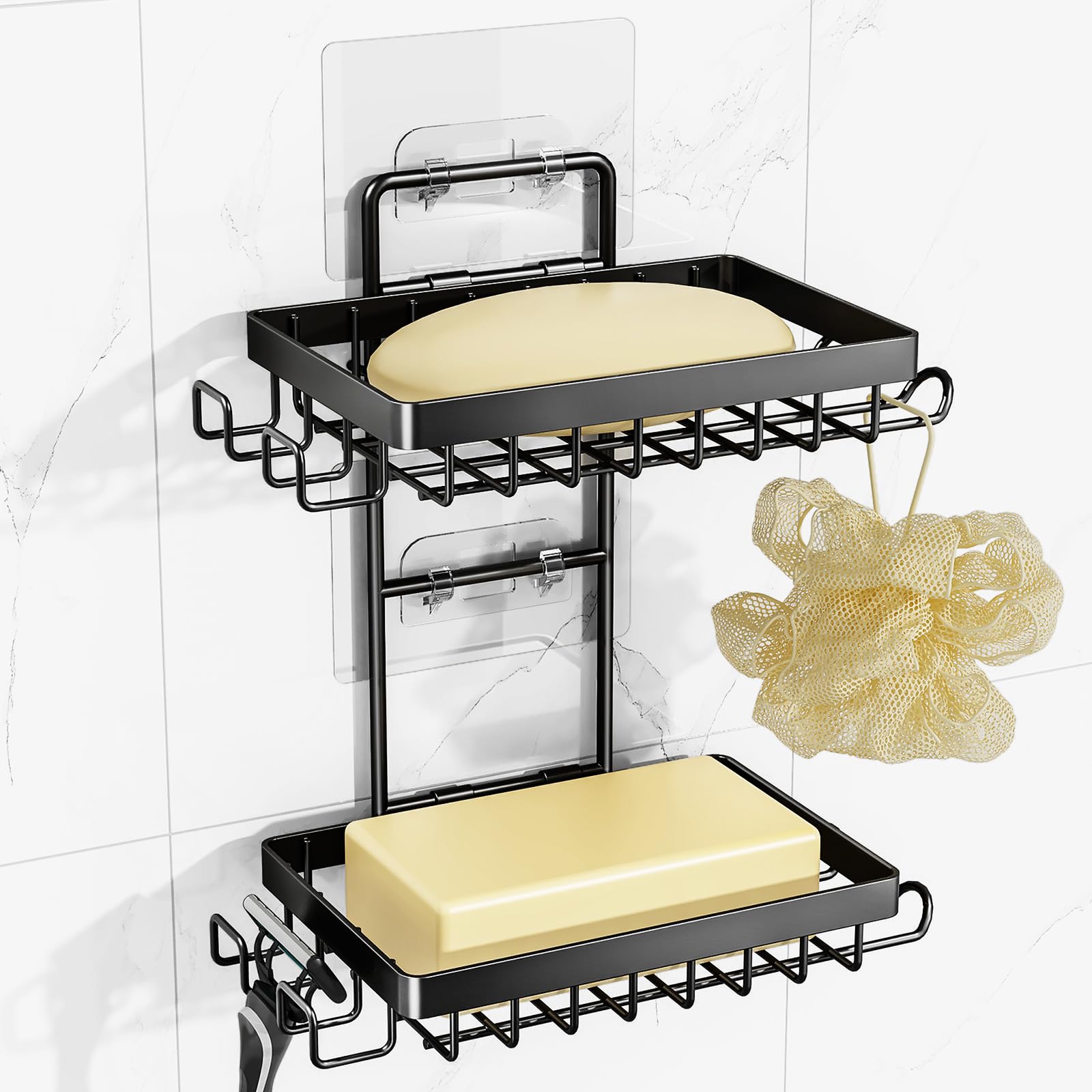 Mecyfaty Soap Holder Double Bar Soap Holder Shower Stainless Steel Soap Dish for Shower Wall with Hooks and