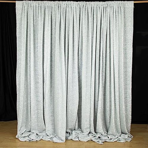 BalsaCircle 20 feet x 10 feet Silver Metallic Spandex Backdrop Drapes Curtains - Wedding Ceremony Party Photo Booth Home Windows