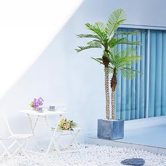 8FT Artificial Palm Tree with Realistic Bark & Leaves, UV Resistant Faux Indoor Outdoor Palm Plant for Home, Office, Yard, Patio, and Living Room Decor (96 Inches)