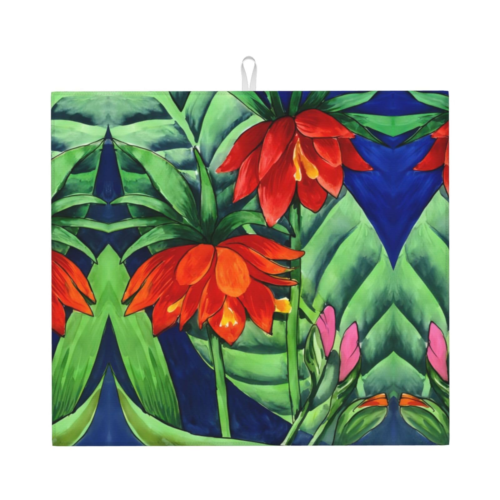 Yyhwhjde Black Flower Prints Kitchen Drying Mat – Absorbent Dish Throw For Countertop, Non-Slip Layer With Vibrant Prints, Ideal For Housewarming