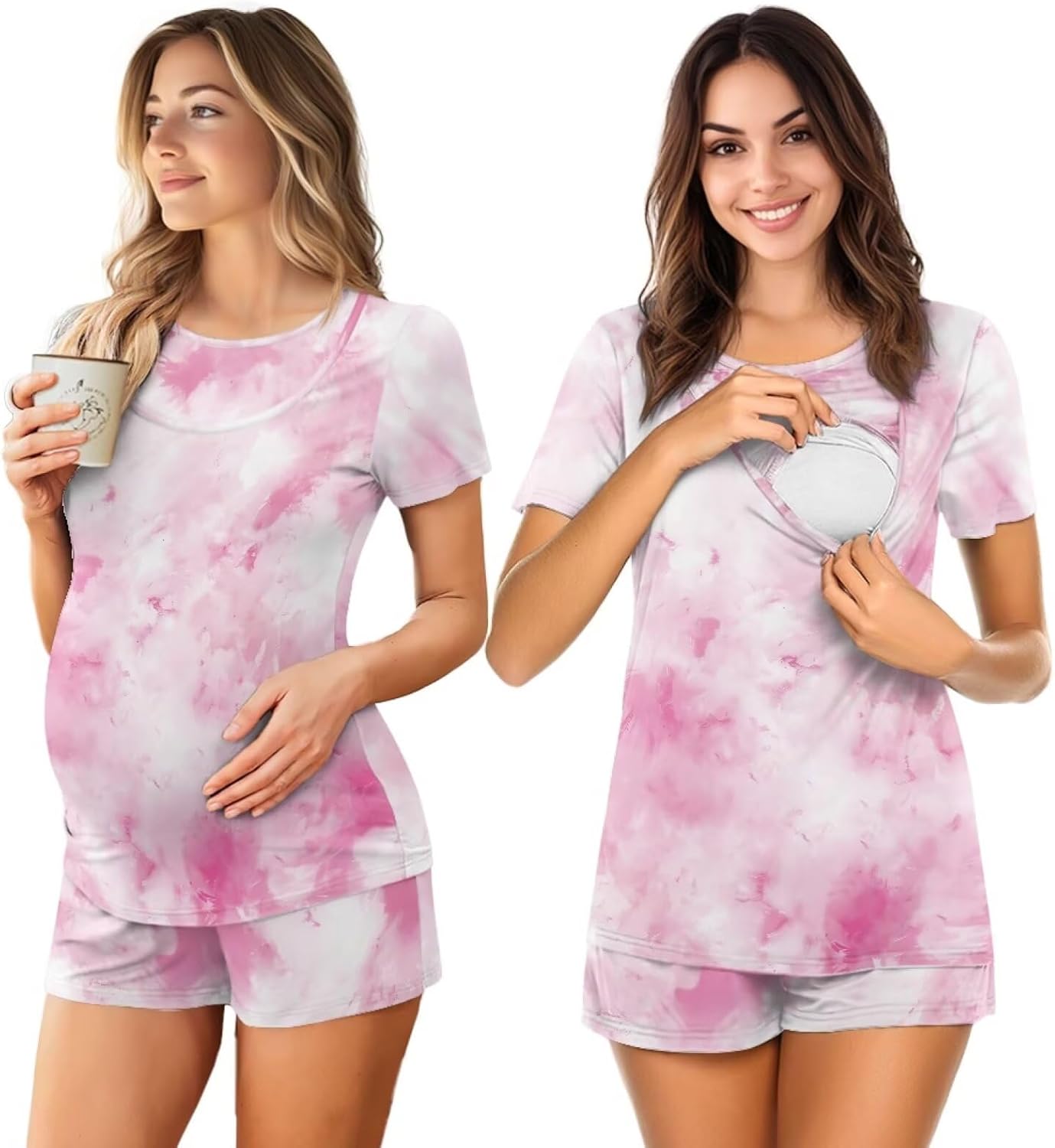 Women's Maternity Nursing Pajama Sets Double Layer Postpartum Pajamas for Breastfeeding