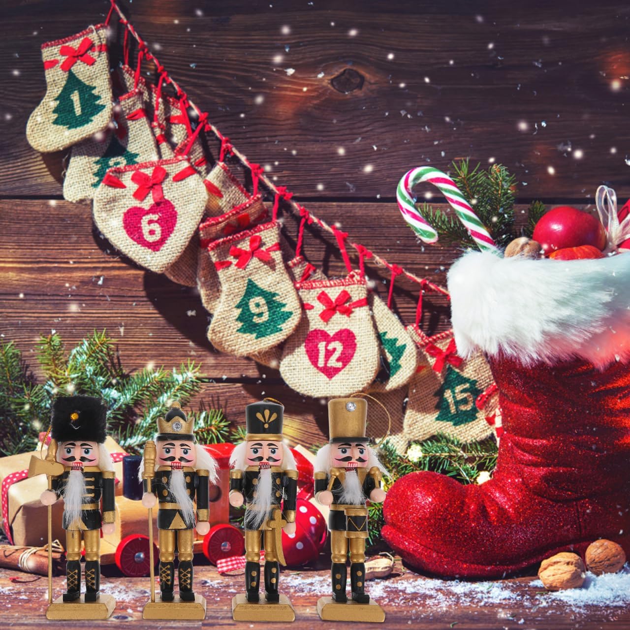 NOLITOY 4pcs Christmas Nutcracker Ornament, 5.11 Inch Wooden Nutcracker Figures Walnut Soldier Decorations for Xmas Holiday Party Table Display - Image 3