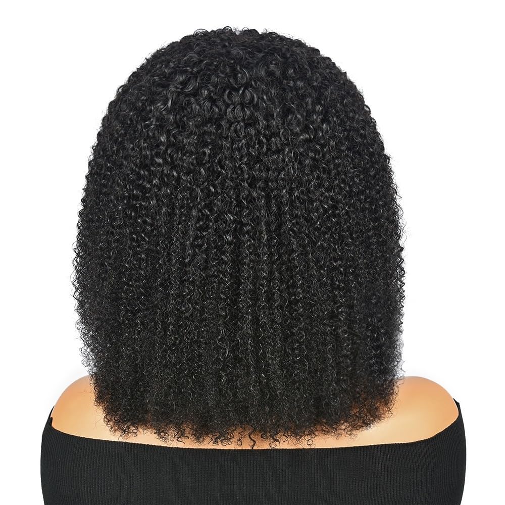 Peruka z prawdziwych włosów afro kręconych włosów z grzywką, bez kleju, gęstość 180, 200 g, przedłużenie włosów (12 cali)