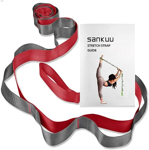 SANKUU Correas de yoga con correa de estiramiento con 12 bucles, póster de entrenamiento, correas para estirar, equipo de terapia física, bandas