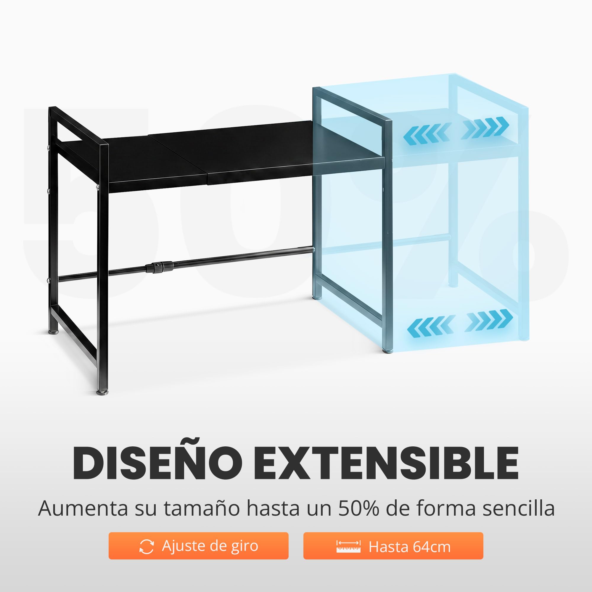 JUPPLIES Soporte Microondas Ajustable de Cocina | Estante Extensible Encimera para Microondas, Horno y Electrodomésticos | Mueble Organizador Cocina con Estantería Resistente y Fácil Montaje
