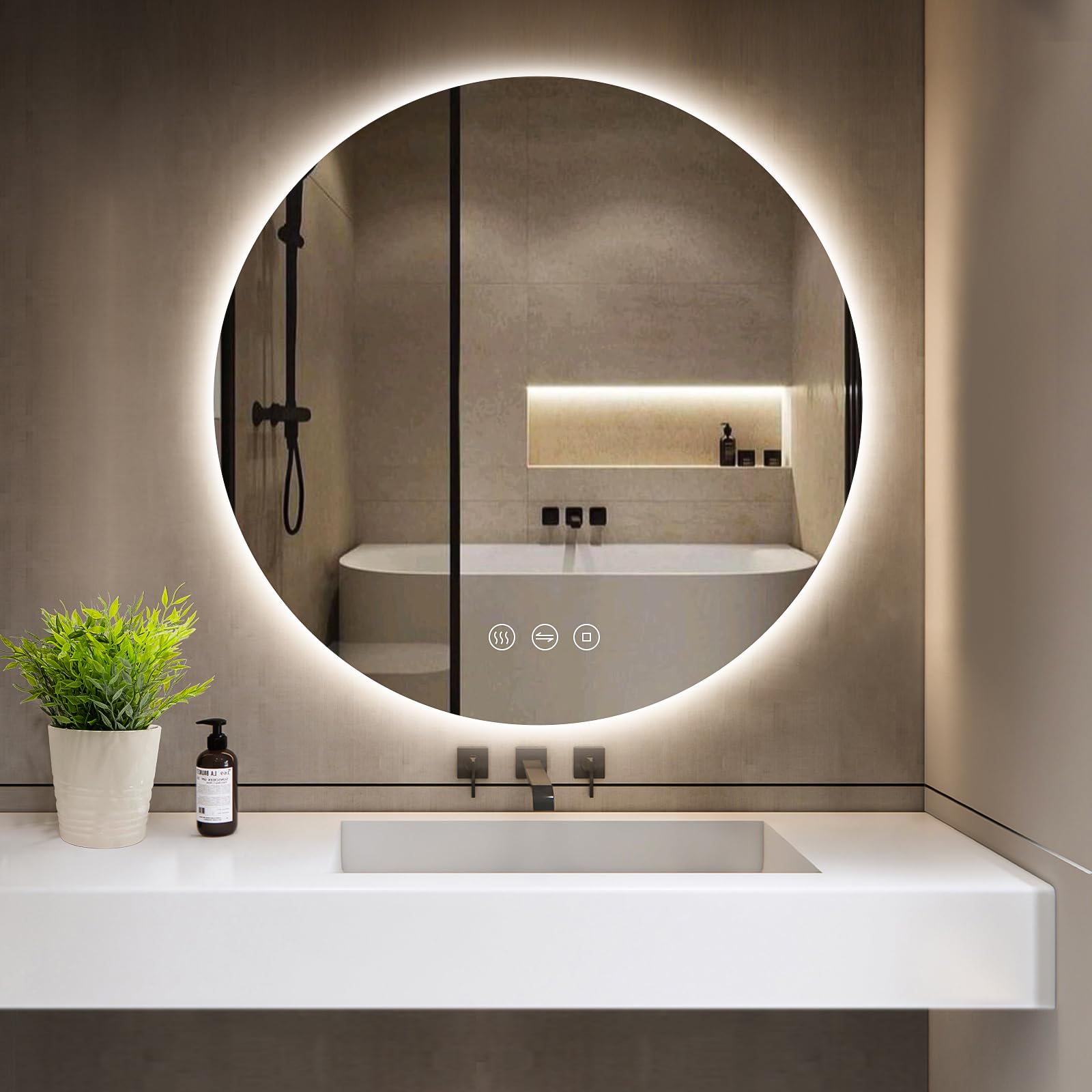 GIMBELEN Badezimmer Spiegel mit Beleuchtung, Runder Badspiegel 70 cm mit Anti-Beschlag, 3 Lichtfarben, Dimmbar, Touch-Schalter, LED Bad Spiegel mit Licht, Speicherfunktion, Energiesparend