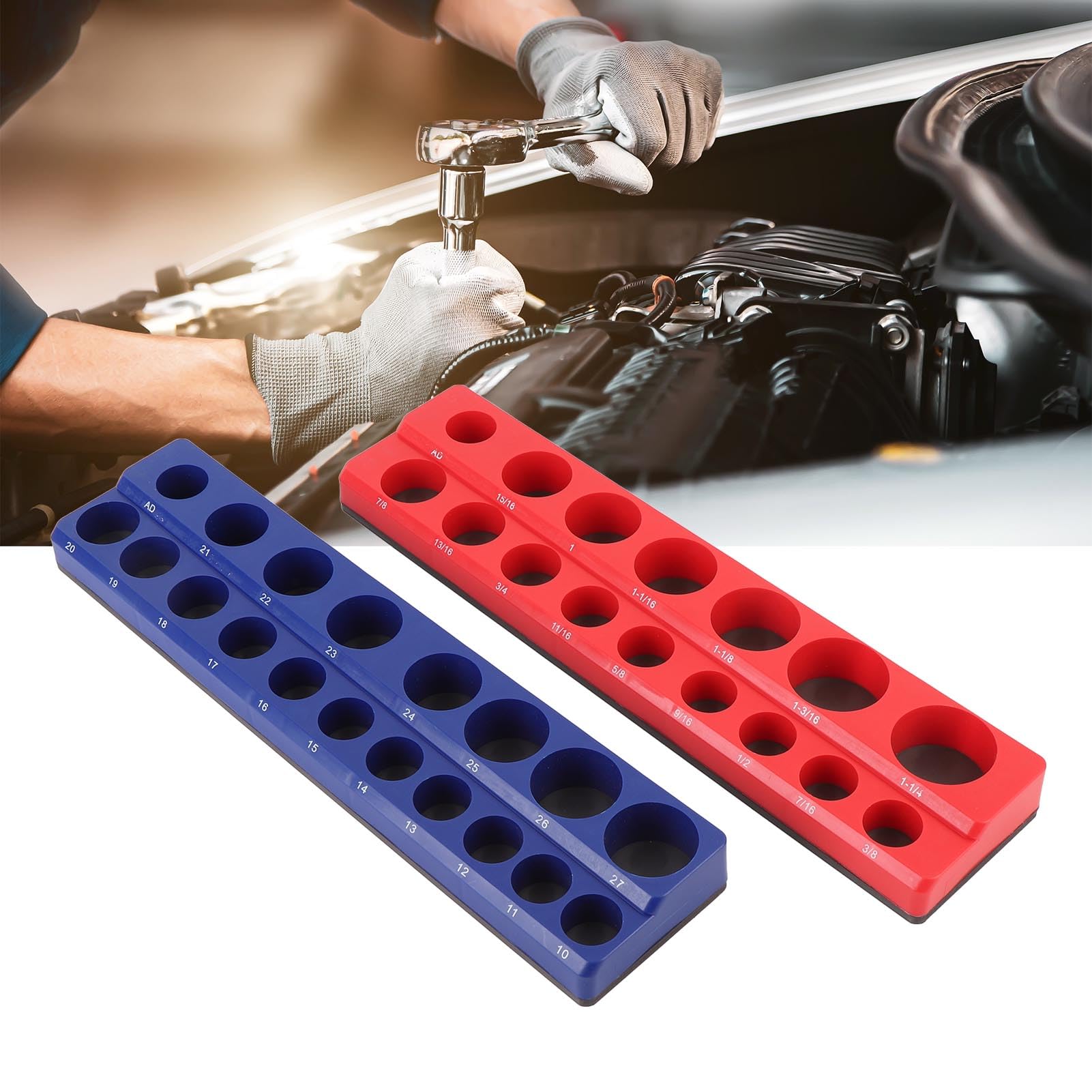 Generic Set di Bussole Magnetiche da 1/2 Pollice – Doppio SAE e Supporto per Bussole con Forte Magnete, Vassoio Portautensili Compatto per Officina, Garage o Riparazioni Domestiche