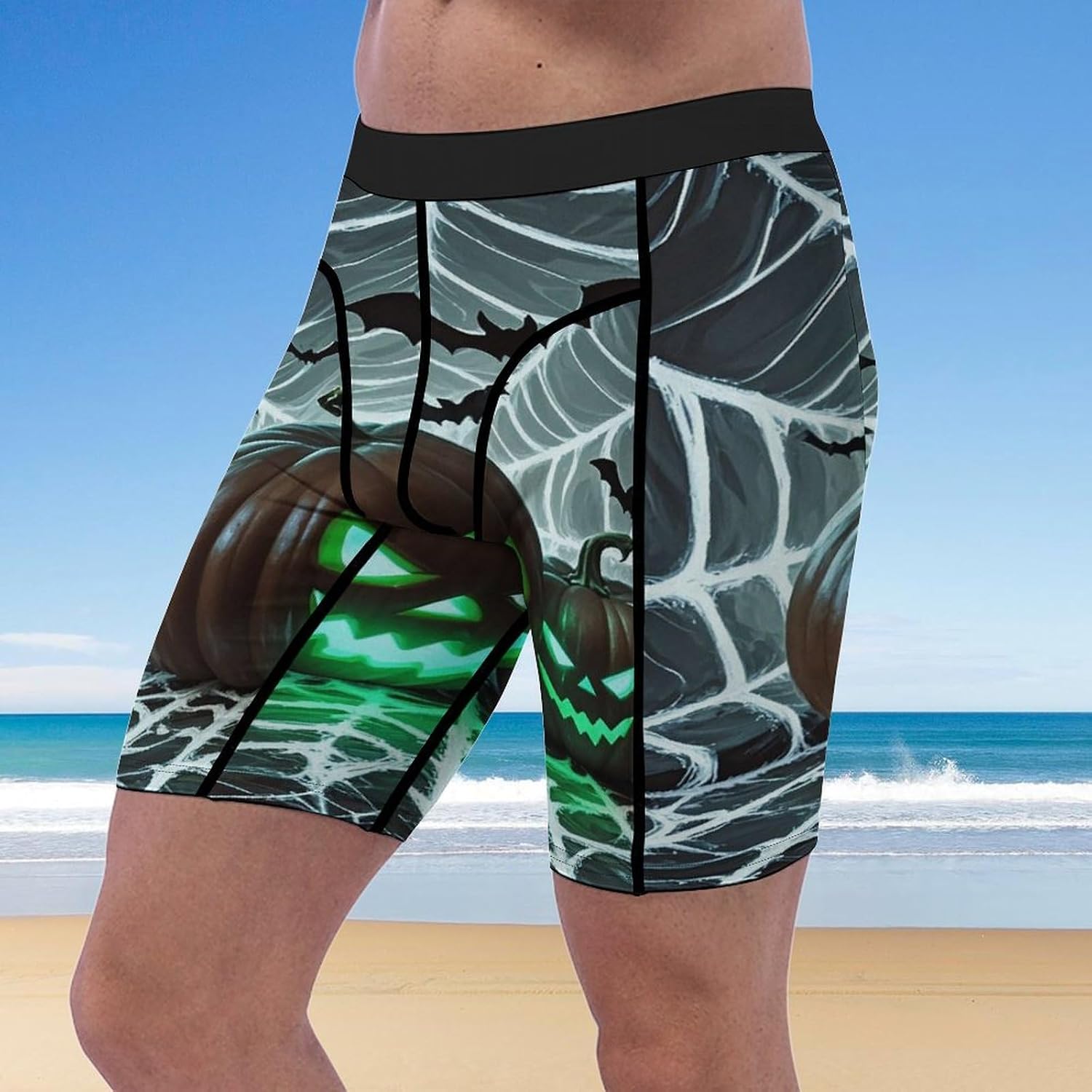 Green Pumpkin Compression Shorts Men Spandex Sport Shorts Workout Performance Baselayer Underwear