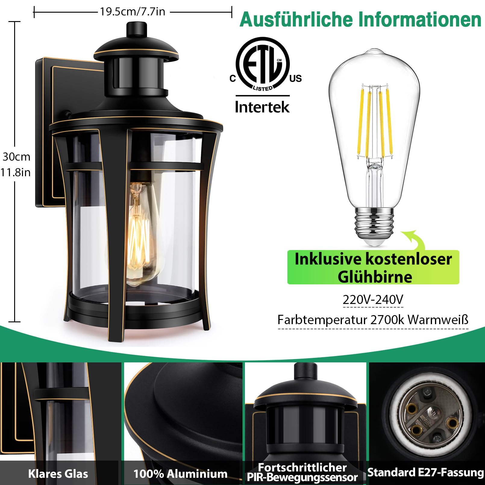 LED) Buitenverlichting met bewegings- & schemersensor
