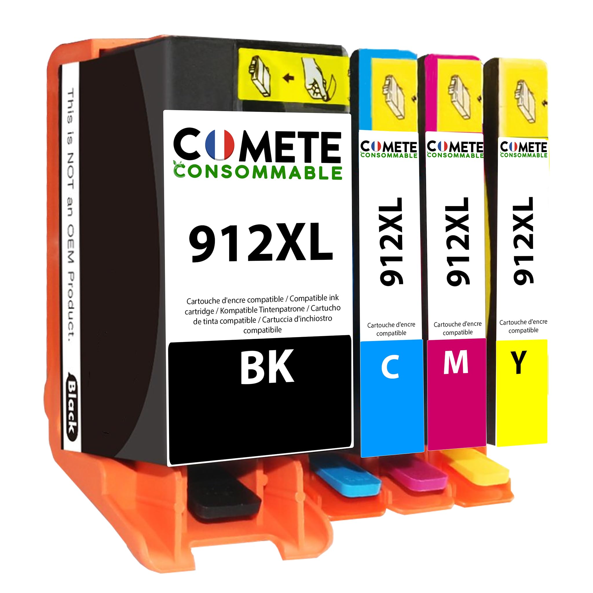 COMETE Cartouches d'encre Compatibles avec HP 912XL - Lot de 4 Puce avancée