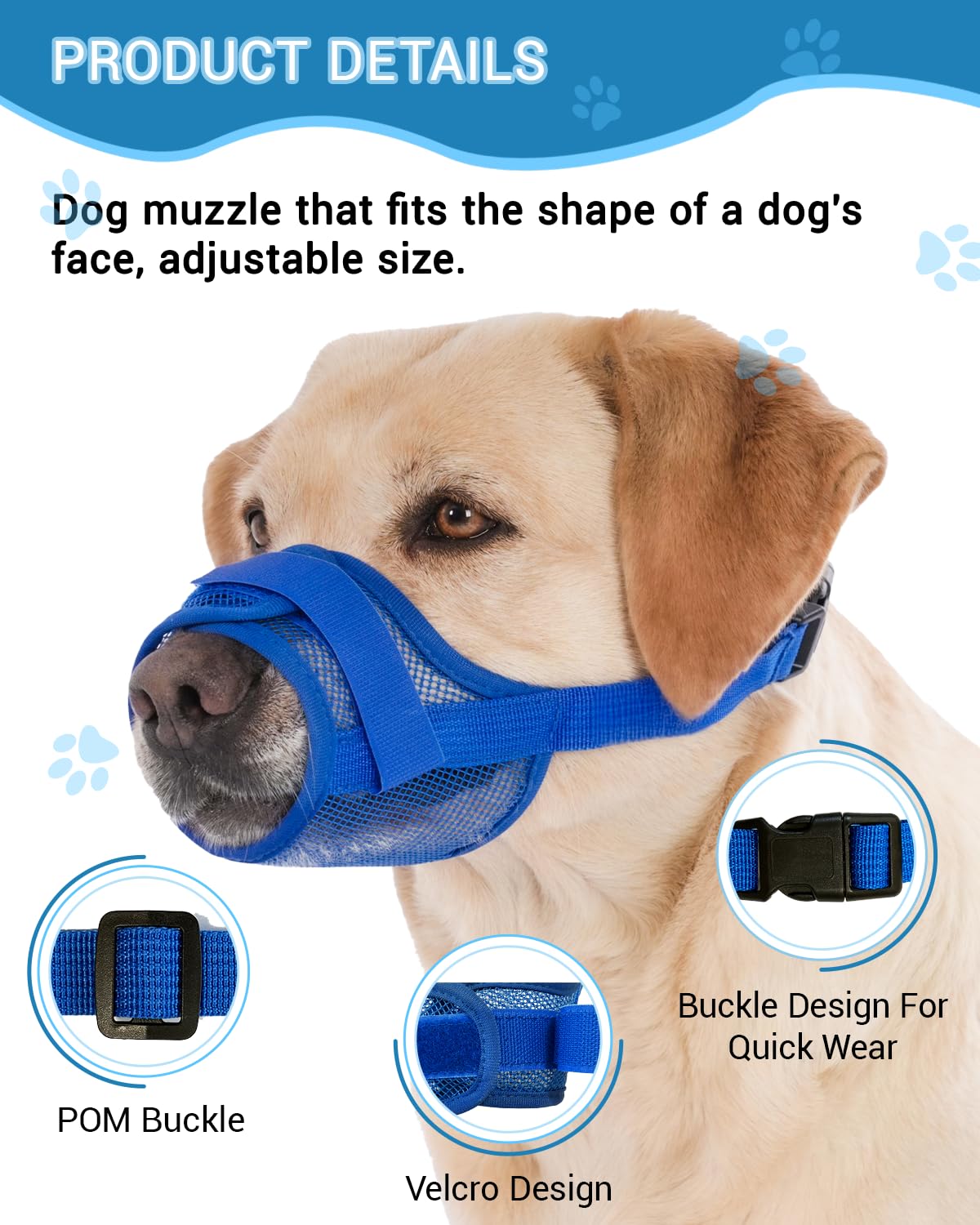 Soft Mesh Dog Muzzle 2-Pack, No Bite Escape-Proof Design, Breathable Adjustable for Aggressive Dogs & Chewing Prevention – Vet-Approved for Grooming, Training, Small Medium Large Breeds (Blue, L)