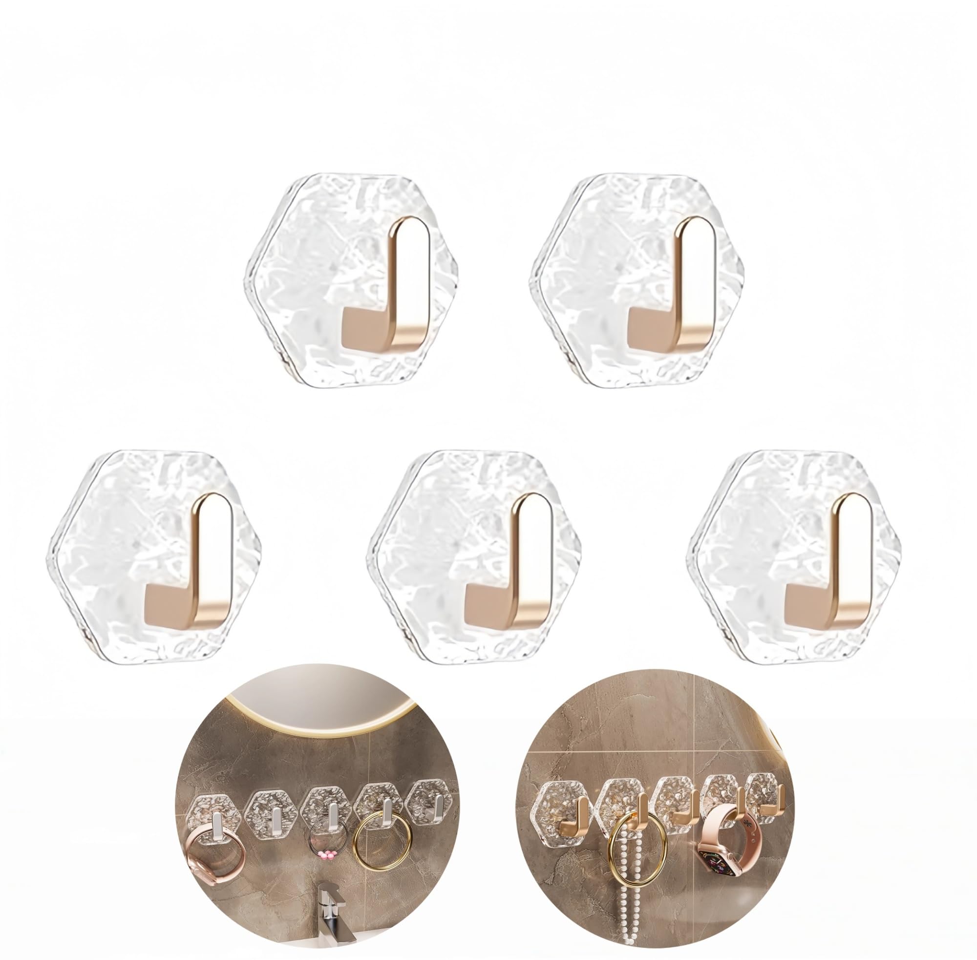 SJPMHYQ Water Ripple Hexagonal Self Adhesive Hooks No Drill Waterproof Wall Hooks for Bathroom Kitchen Heavy Duty Towel Key Holder(5PCS)