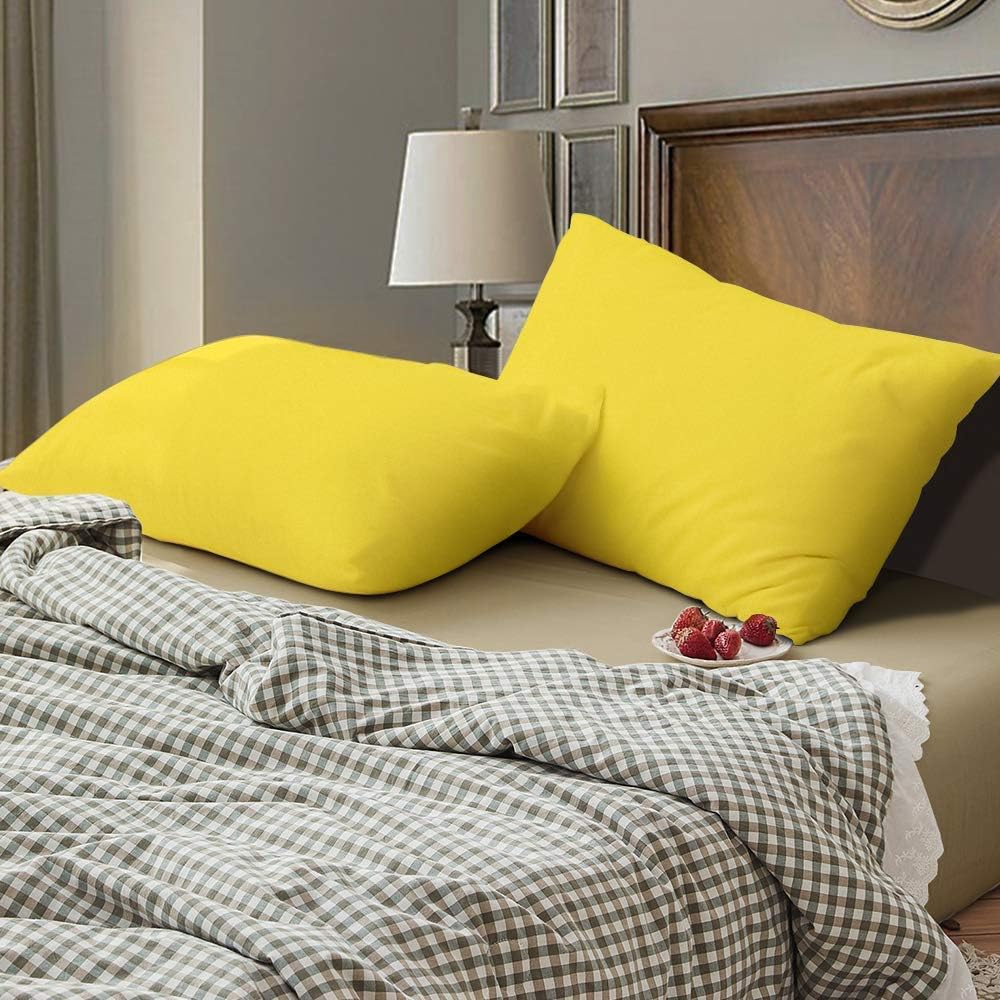 100% Egyptian Cotton Pillow Cases - 400 Thread Count Pillow Cases Queen/Standard Size Set of 2, Soft, Breathable Extra Long Staple Sateen Weave Cotton Pillow Covers for Bed - Yellow