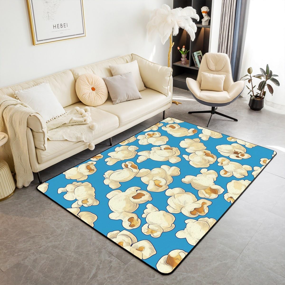 Erosebridal Popcorn Area Rug 3X5,Cute White Popcorn Carpet for Kids Boys Girls Room Decor Cartoon Popcorn Theme Indoor Floor Mat Machine Wash for Laundry Doorway Porch