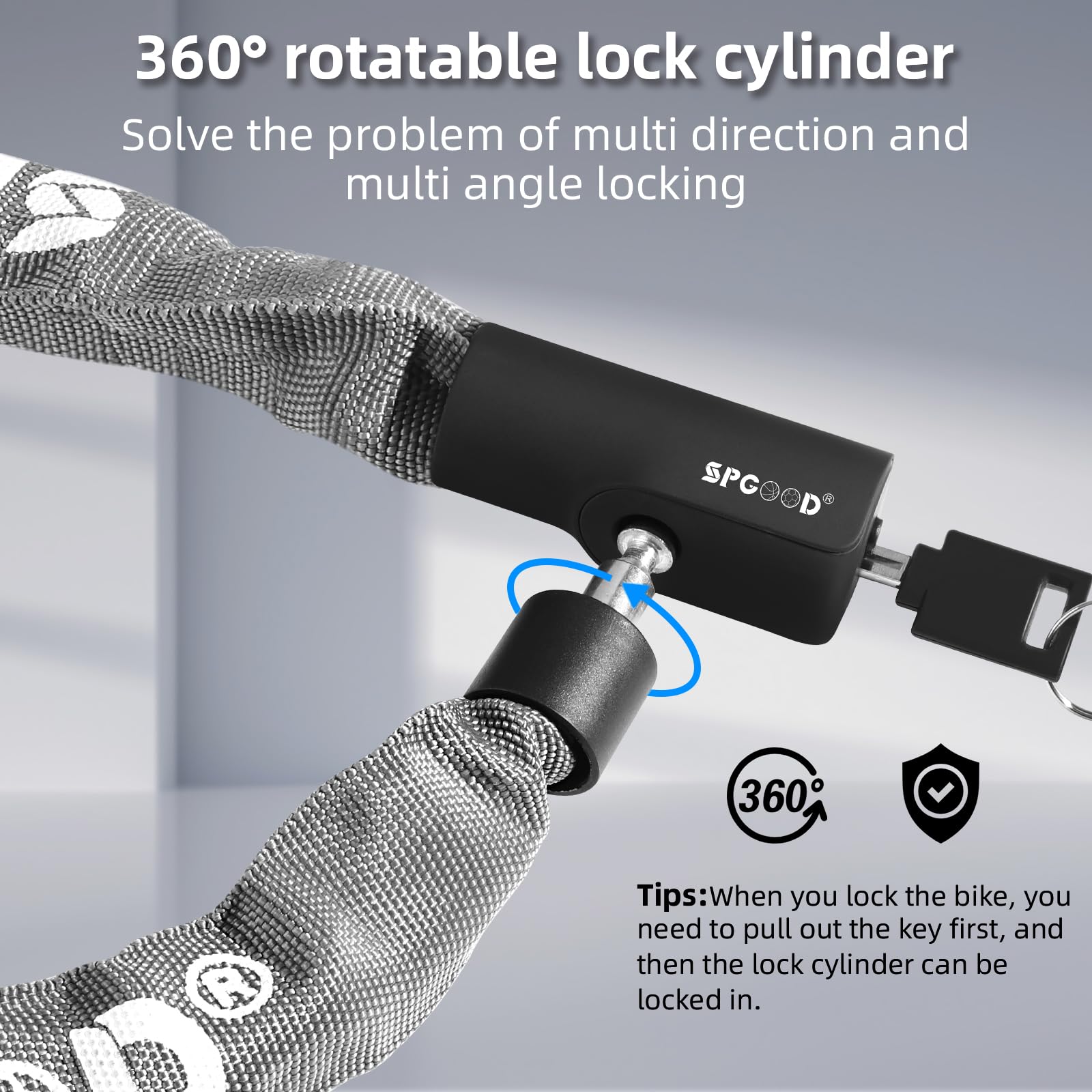 Lucchetto Per Bicicletta Con 3 Chiavi, 90 Cm In Catena In Acciaio Da 6 Mm, Con Copertura Impermeabile, Antifurto, Ad Alta Sicurezza Per Bicicletta, E-bike, MTB, Moto - Foto 2