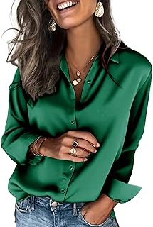 Blusas de satén para mujer, camisas de seda con botones de manga larga, blusas casuales de negocios