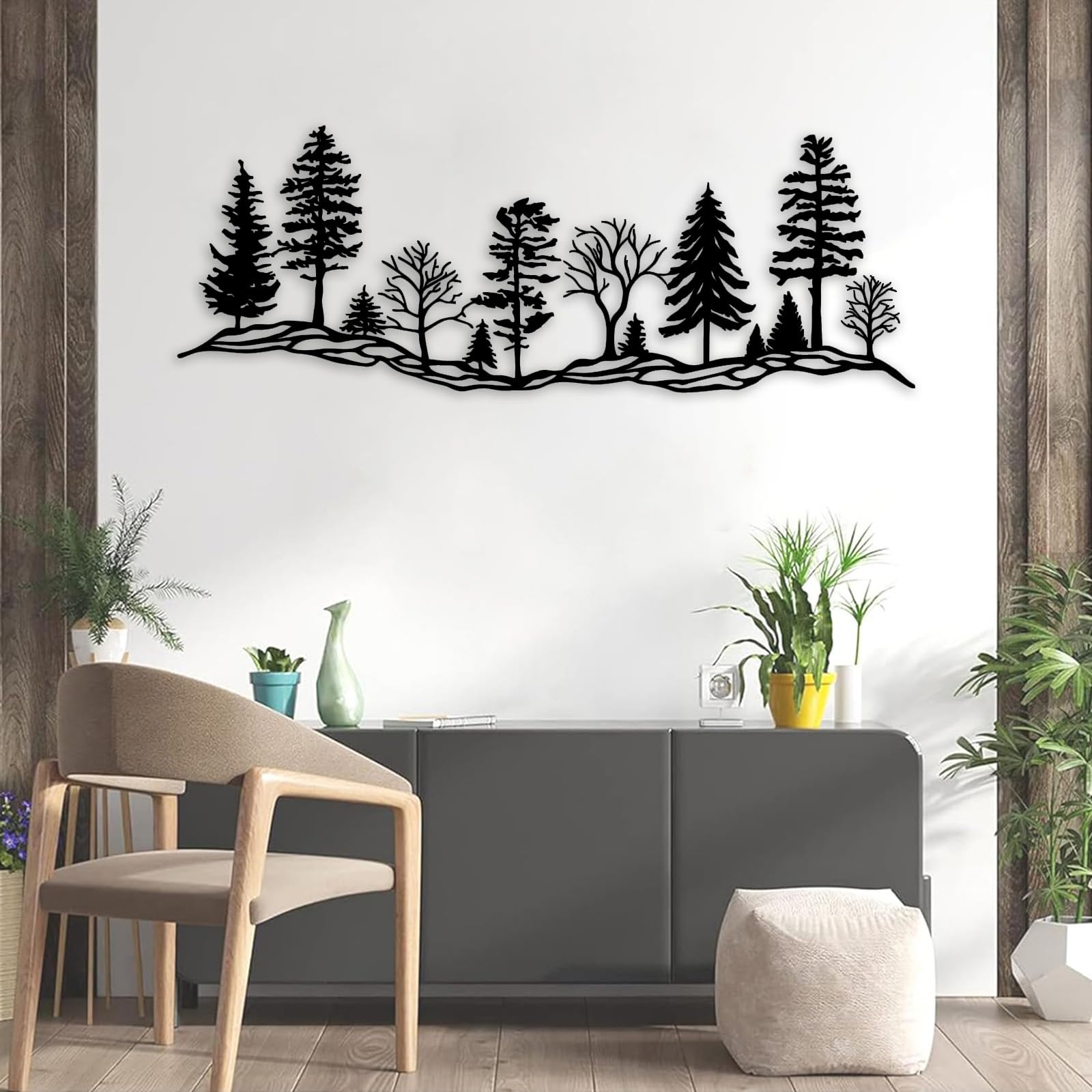 Metal Forest Wall Art, Forest Wall Decor, Mountain and Forest Metal Wall Decor, Metal Tree Decor, Nature Metal Wall Decor, Forest Mountain Wall Art,
