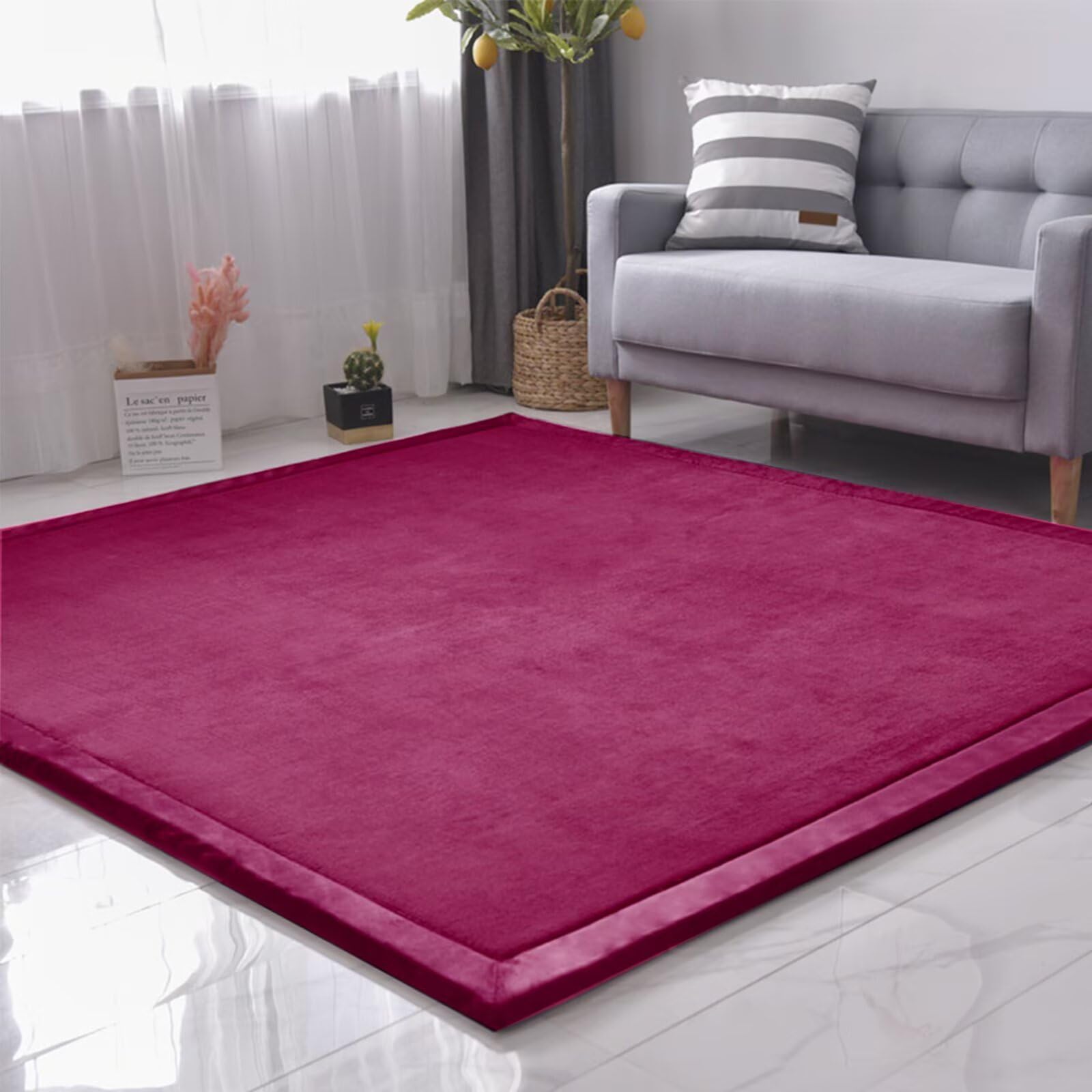 Alfombra para Niños Antideslizante Mejorada, Alfombras Gruesa de 3CM para Habitación Infantil, Alfombra de Gateo Suave Ideal para Bebés (Rojo, 140 * 200CM)