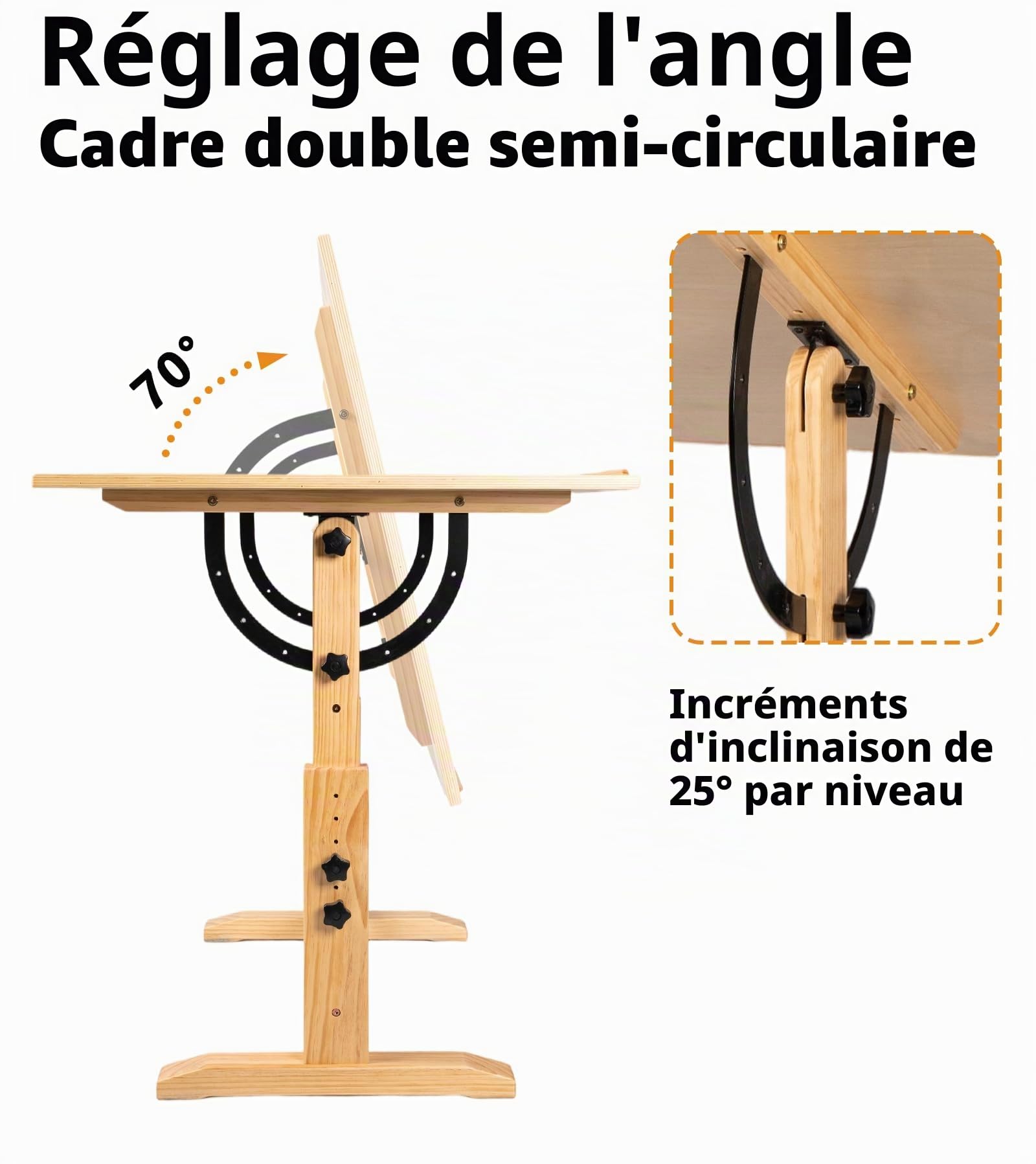 DJAR Table à dessin réglable en bois, 106,7 x 76,2 cm, bureau d'artiste pour peinture, croquis, écriture, naturel