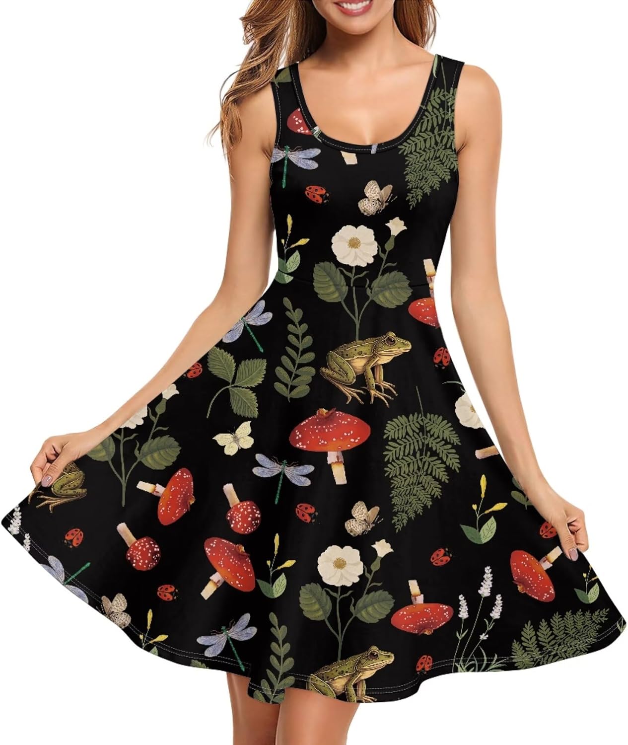 Women's Sleeveless Dresses Crew Neck Casual Tank Top Dress with Pockets