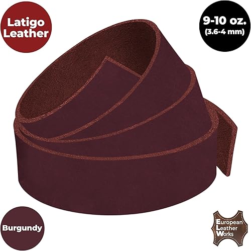 Miniatura 4 de ELW 9-10 oz (0.142-0.157 in) Latigo Cinturón de cuero Grado Correas y tiras  Tamaño 1.25"x72" (3.2x183cm)  Borgoña  Cuero de vaca de grano completo,