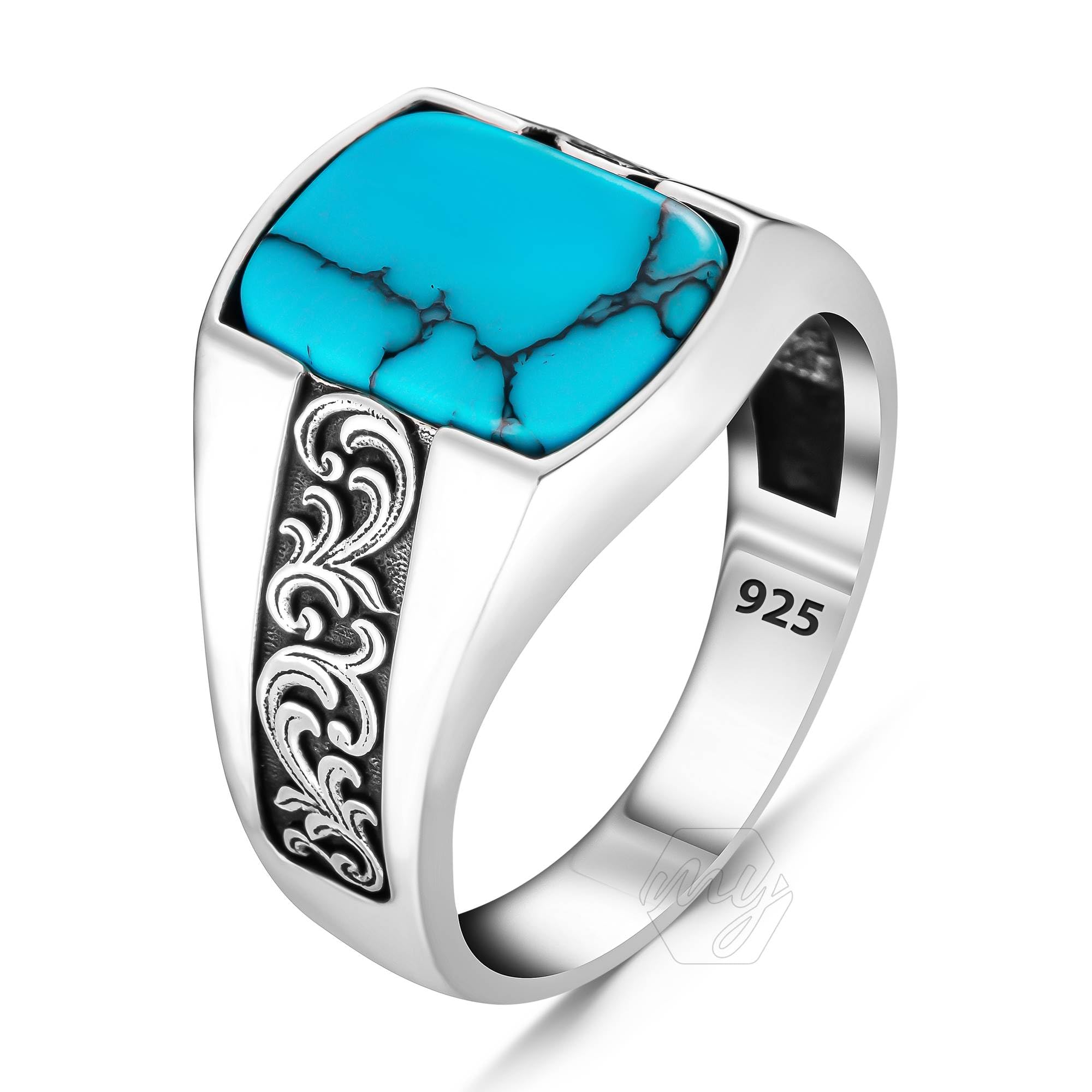 Herrenring aus 925er Sterlingsilber, türkischer Stein, türkischer Stil